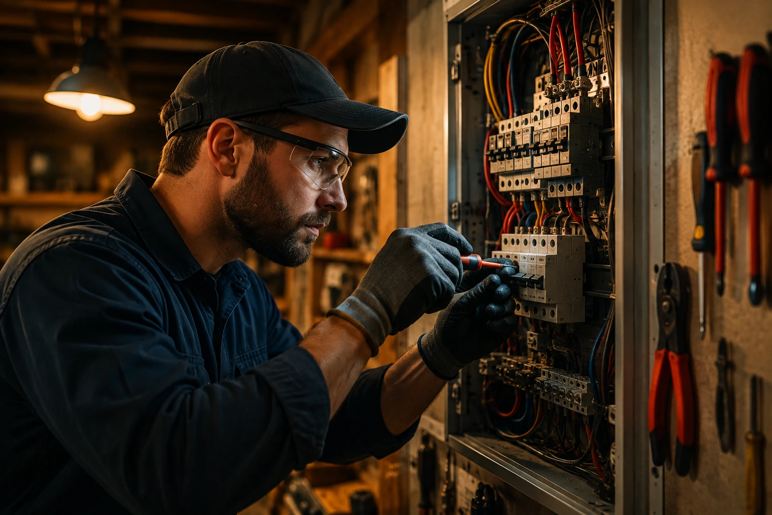 Electrician fixing wires